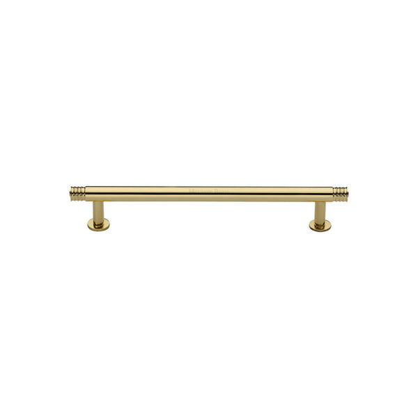 Heritage Brass Cabinet Pull Contour Design with 16mm Rose 96mm CTC Polished Brass finish - V4447 96-PB - Choice Handles