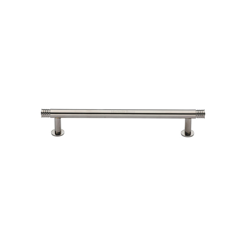 Heritage Brass Cabinet Pull Contour Design with 16mm Rose 96mm CTC Polished Nickel finish - V4447 96-PNF - Choice Handles