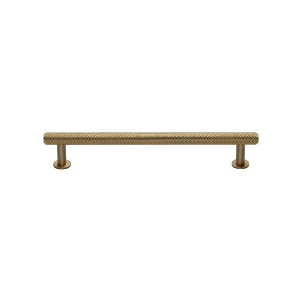 Heritage Brass Cabinet Pull Knurled Design with 16mm Rose 128mm CTC Satin Brass finish - V4459 128-SB - Choice Handles