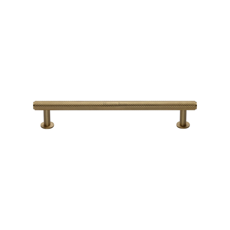 Heritage Brass Cabinet Pull Knurled Design with 16mm Rose 128mm CTC Satin Brass finish - V4459 128-SB - Choice Handles