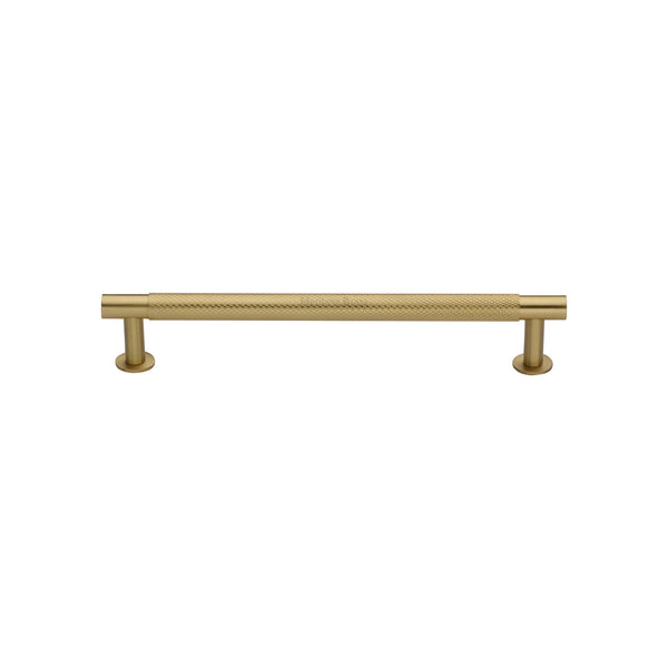 Heritage Brass Cabinet Pull Partial Knurled Design with 16mm Rose 128mm CTC Satin Brass finish - V4462 128-SB - Choice Handles