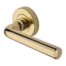 Heritage Brass Door Handle Lever Latch on Round Rose Octave Design Polished Brass finish
UK Registered Design Number 6228267 - V4545-PB - Choice Handles