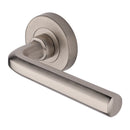 Heritage Brass Door Handle Lever Latch on Round Rose Octave Design Satin Nickel finish
UK Registered Design Number 6228267 - V4545-SN - Choice Handles