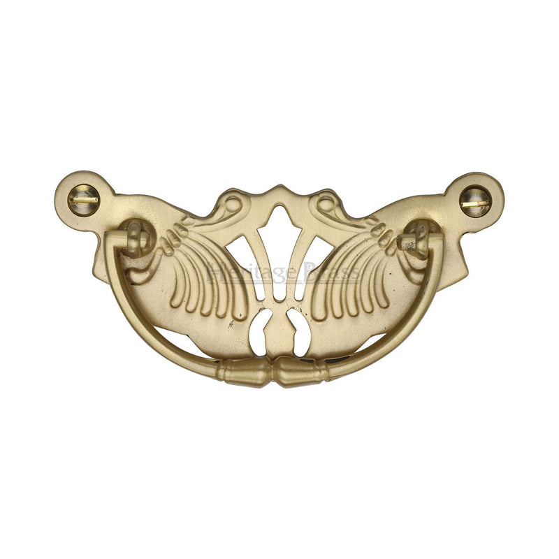 Heritage Brass Cabinet Pull Ornate Plate Design Satin Brass Finish - V5021-SB - Choice Handles