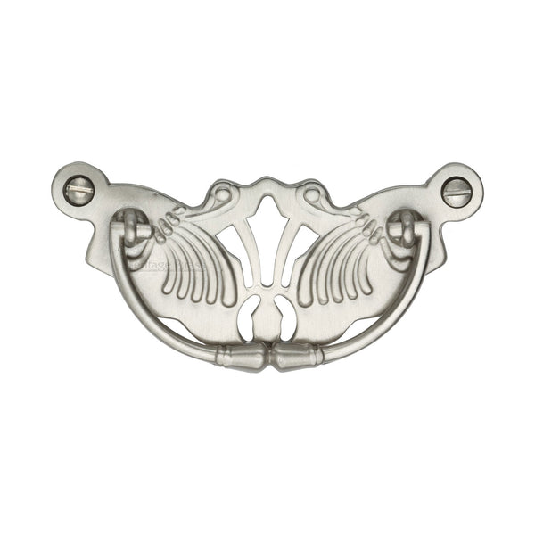 Heritage Brass Cabinet Pull Ornate Plate Design Satin Nickel Finish - V5021-SN - Choice Handles