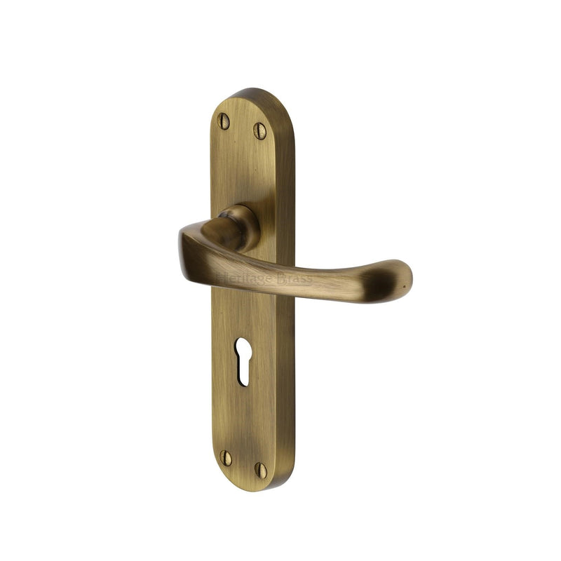 Heritage Brass Door Handle Lever Lock Gloucester Design Antique finish - V6050-AT - Choice Handles