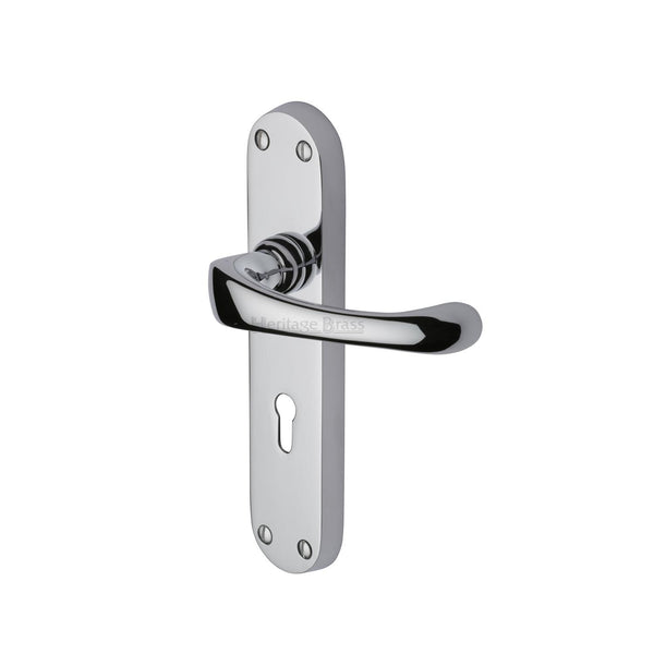 Heritage Brass Door Handle Lever Lock Gloucester Design Polished Chrome finish - V6050-PC - Choice Handles