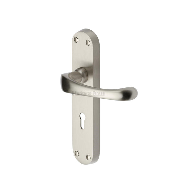 Heritage Brass Door Handle Lever Lock Gloucester Design Satin Nickel finish - V6050-SN - Choice Handles