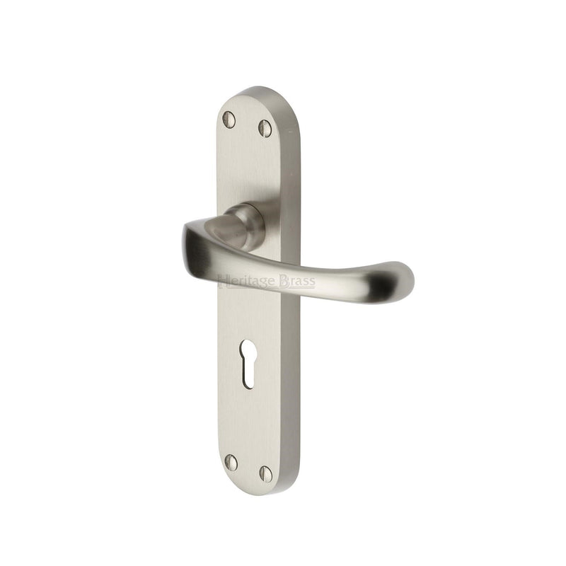 Heritage Brass Door Handle Lever Lock Gloucester Design Satin Nickel finish - V6050-SN - Choice Handles