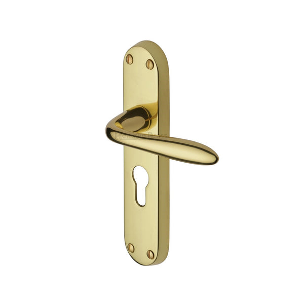 Heritage Brass Door Handle for Euro Profile Plate Sutton Design Polished Brass finish - V6057-PB - Choice Handles