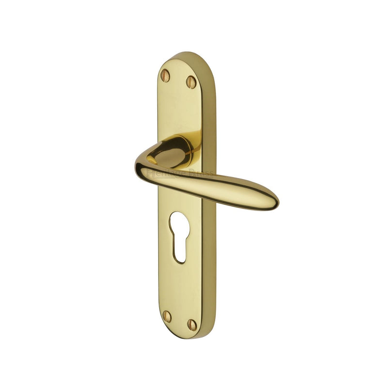 Heritage Brass Door Handle for Euro Profile Plate Sutton Design Polished Brass finish - V6057-PB - Choice Handles