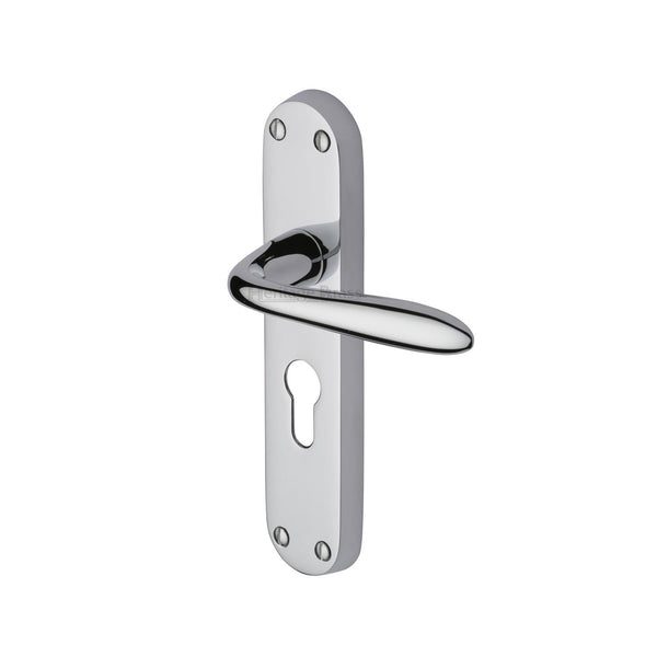 Heritage Brass Door Handle for Euro Profile Plate Sutton Design Polished Chrome finish - V6057-PC - Choice Handles