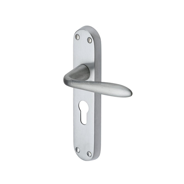 Heritage Brass Door Handle for Euro Profile Plate Sutton Design Satin Chrome finish - V6057-SC - Choice Handles