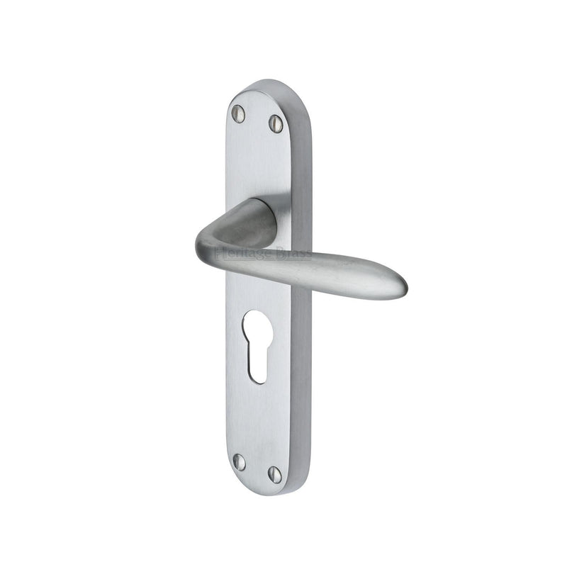 Heritage Brass Door Handle for Euro Profile Plate Sutton Design Satin Chrome finish - V6057-SC - Choice Handles