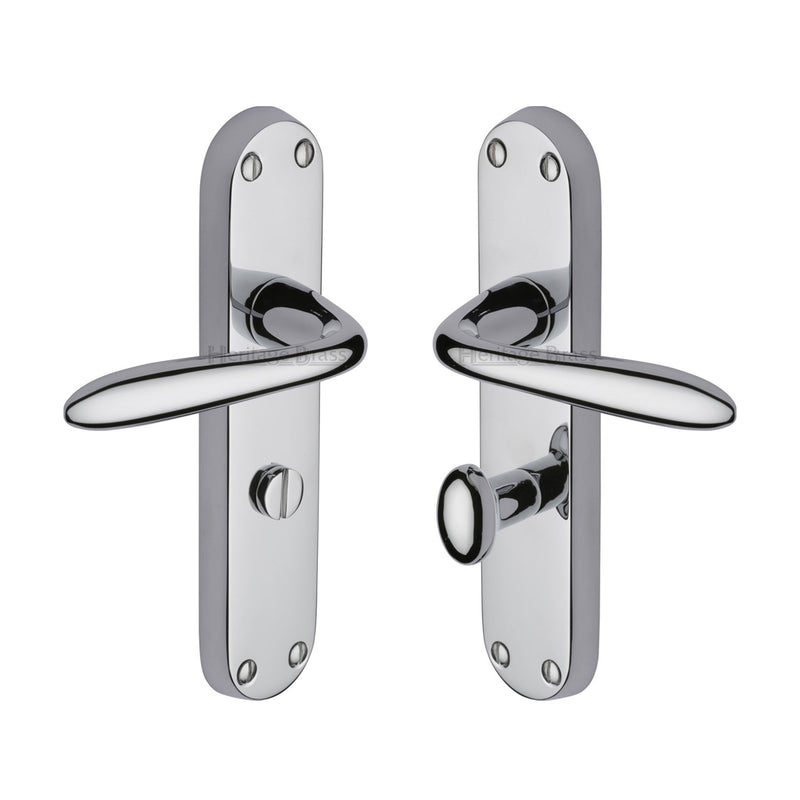 Heritage Brass Door Handle for Bathroom Sutton Design Polished Chrome finish - V6058-PC - Choice Handles
