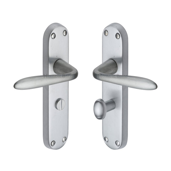 Heritage Brass Door Handle for Bathroom Sutton Design Satin Chrome finish - V6058-SC - Choice Handles