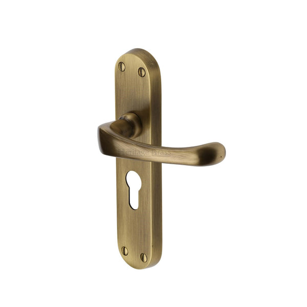 Heritage Brass Door Handle for Euro Profile Plate Gloucester Design Antique finish - V6066.48-AT - Choice Handles