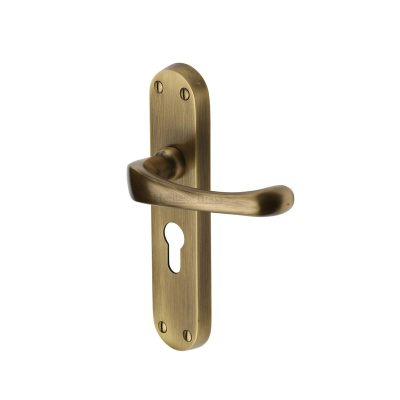 Heritage Brass Door Handle for Euro Profile Plate Gloucester Design Antique finish - V6066.48-AT - Choice Handles
