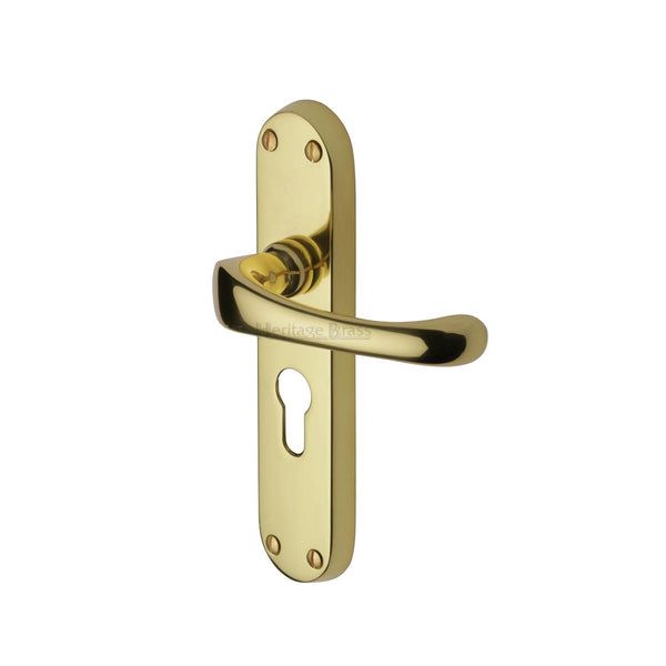 Heritage Brass Door Handle for Euro Profile Plate Gloucester Design Polished Brass finish - V6066.48-PB - Choice Handles