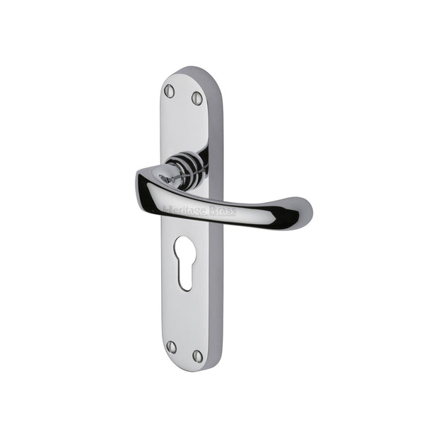 Heritage Brass Door Handle for Euro Profile Plate Gloucester Design Polished Chrome finish - V6066.48-PC - Choice Handles