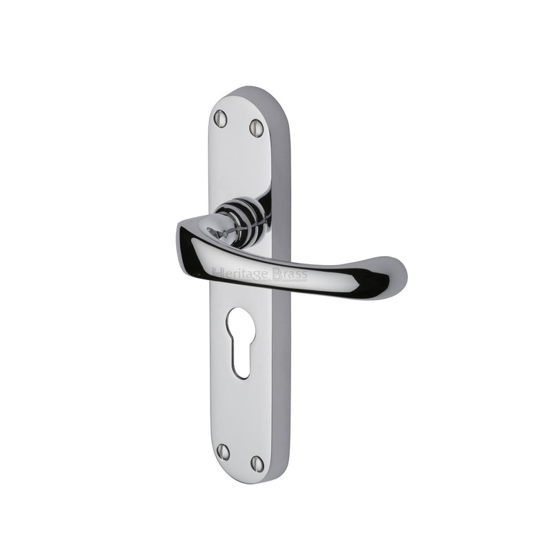 Heritage Brass Door Handle for Euro Profile Plate Gloucester Design Polished Chrome finish - V6066.48-PC - Choice Handles