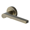 Heritage Brass Door Handle Lever Latch on Round Rose Metro Mid Century Design Antique Brass finish
 - V6225-AT - Choice Handles