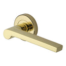 Heritage Brass Door Handle Lever Latch on Round Rose Metro Mid Century Design Polished Brass finish
 - V6225-PB - Choice Handles
