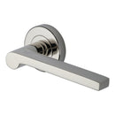 Heritage Brass Door Handle Lever Latch on Round Rose Metro Mid Century Design Polished Nickel finish
 - V6225-PNF - Choice Handles