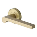 Heritage Brass Door Handle Lever Latch on Round Rose Metro Mid Century Design Satin Brass finish
 - V6225-SB - Choice Handles