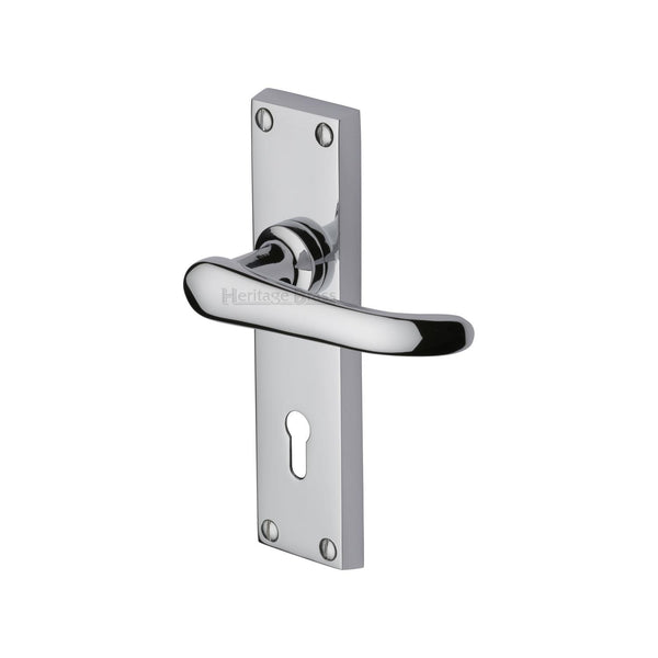 Heritage Brass Door Handle Lever Lock Windsor Design Polished Chrome finish - V700-PC - Choice Handles