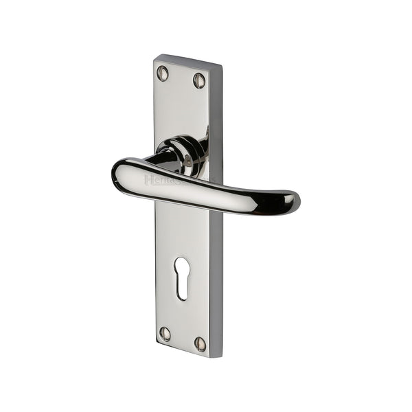 Heritage Brass Door Handle Lever Lock Windsor Design Polished Nickel finish
 - V700-PNF - Choice Handles