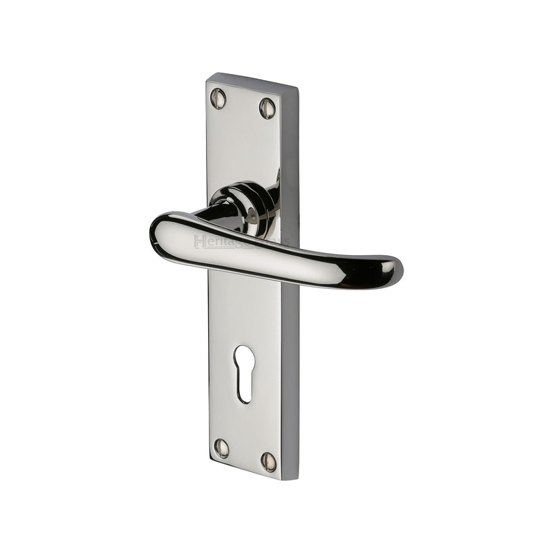 Heritage Brass Door Handle Lever Lock Windsor Design Polished Nickel finish
 - V700-PNF - Choice Handles