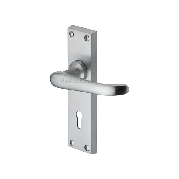 Heritage Brass Door Handle Lever Lock Windsor Design Satin Chrome finish - V700-SC - Choice Handles