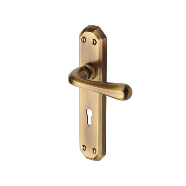 Heritage Brass Door Handle Lever Lock Charlbury Design Antique finish - V7050-AT - Choice Handles