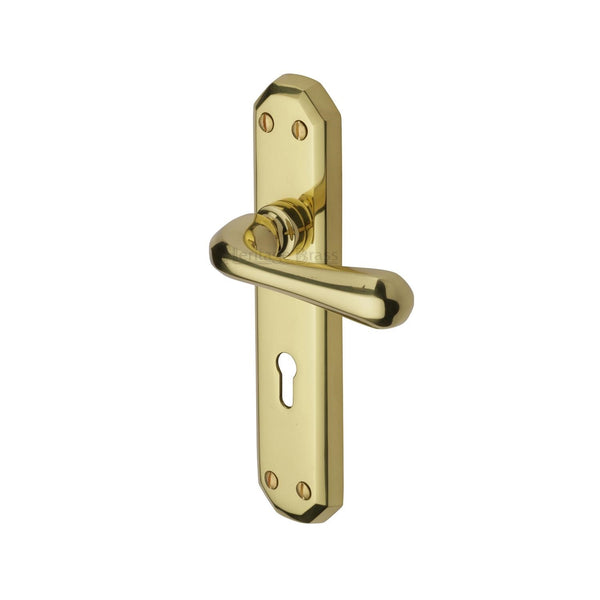 Heritage Brass Door Handle Lever Lock Charlbury Design Polished Brass finish - V7050-PB - Choice Handles
