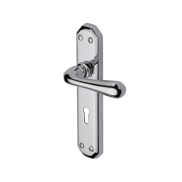 Heritage Brass Door Handle Lever Lock Charlbury Design Polished Chrome finish - V7050-PC - Choice Handles