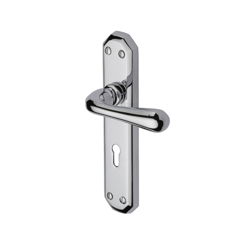 Heritage Brass Door Handle Lever Lock Charlbury Design Polished Chrome finish - V7050-PC - Choice Handles