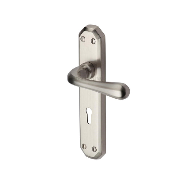 Heritage Brass Door Handle Lever Lock Charlbury Design Satin Nickel finish - V7050-SN - Choice Handles