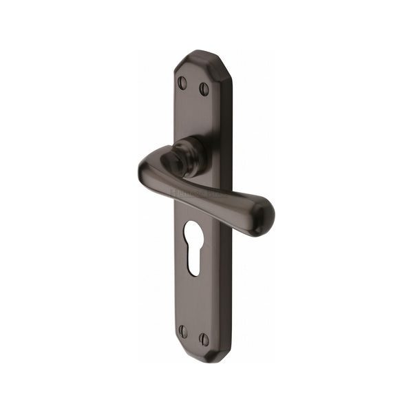 Heritage Brass Door Handle Euro Profile Plate Charlbury Design Matt Bronze Finish - V7066.48-MB - Choice Handles
