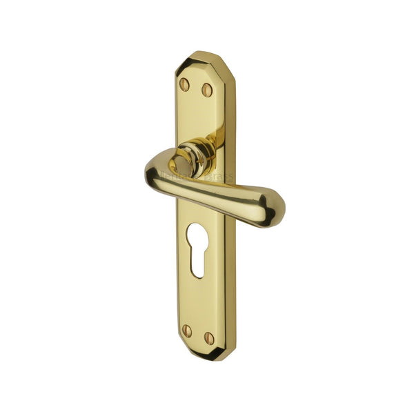 Heritage Brass Door Handle for Euro Profile Plate Charlbury Design Polished Brass finish - V7066.48-PB - Choice Handles
