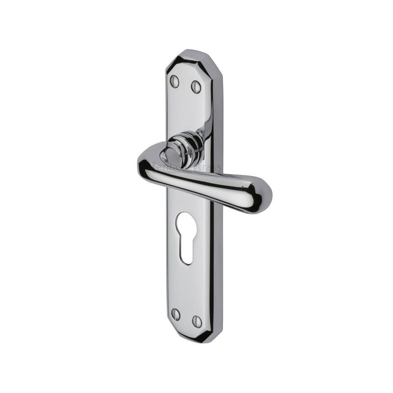 Heritage Brass Door Handle for Euro Profile Plate Charlbury Design Polished Chrome finish - V7066.48-PC - Choice Handles