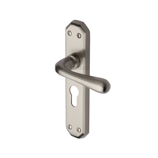 Heritage Brass Door Handle for Euro Profile Plate Charlbury Design Satin Nickel finish - V7066.48-SN - Choice Handles