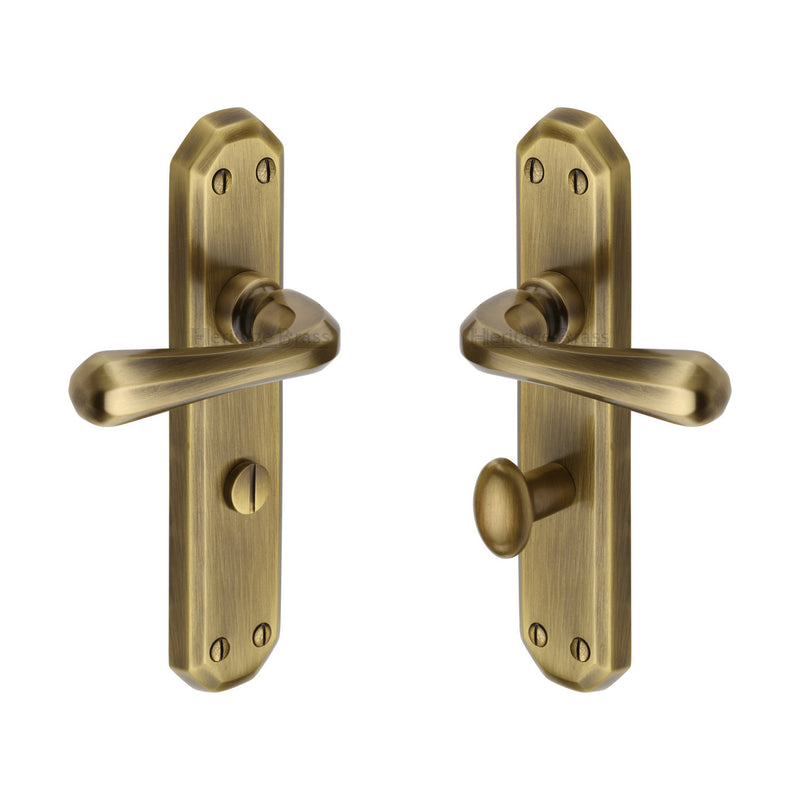 Heritage Brass Door Handle for Bathroom Charlbury Design Antique finish - V7070-AT - Choice Handles