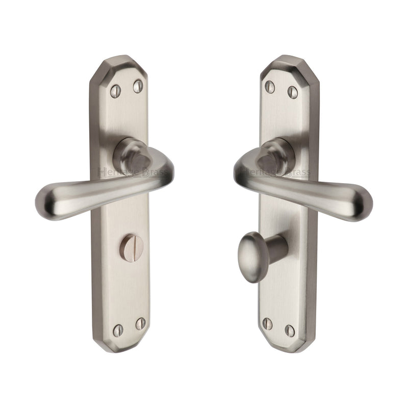 Heritage Brass Door Handle for Bathroom Charlbury Design Satin Nickel finish - V7070-SN - Choice Handles