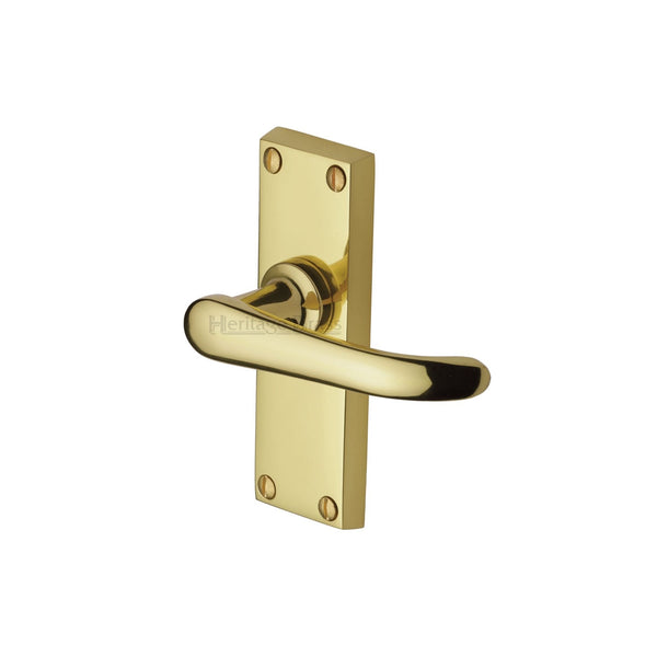 Heritage Brass Door Handle Lever Latch Windsor Short Design Polished Brass finish - V710-PB - Choice Handles