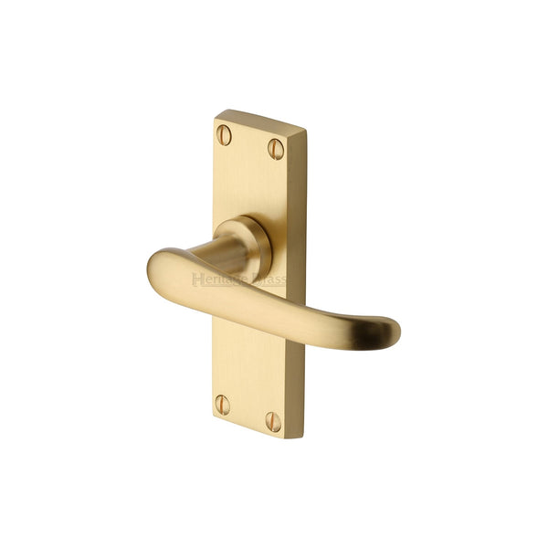 Heritage Brass Door Handle Lever Latch Windsor Short Design Satin Brass finish - V710-SB - Choice Handles