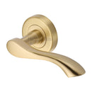 Heritage Brass Door Handle Lever Latch on Round Rose Algarve Design Satin Brass finish - V7210-SB - Choice Handles