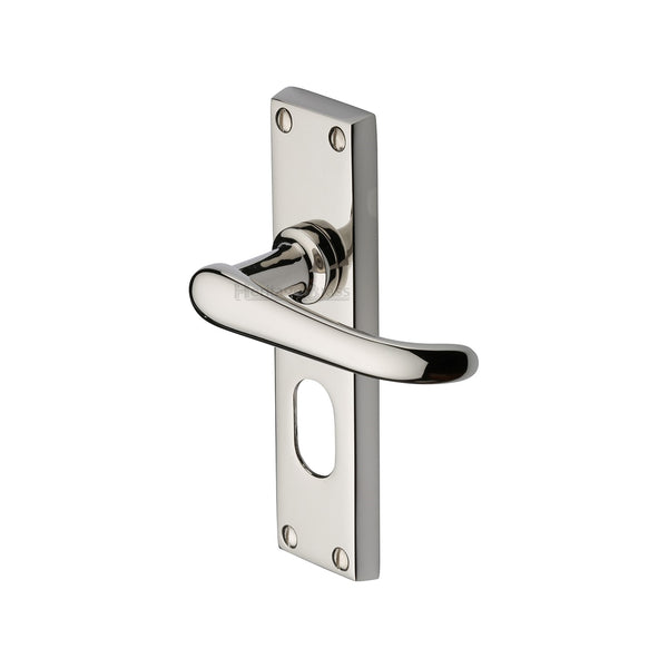 Heritage Brass Door Handle Oval Profile Plate Windsor Design Polished Nickel Finish
 - V725-PNF - Choice Handles