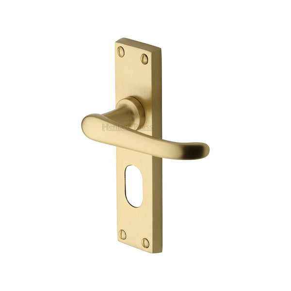 Heritage Brass Door Handle for Oval Profile Plate Windsor Design Satin Brass finish - V725-SB - Choice Handles