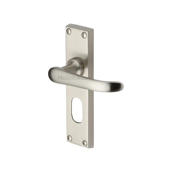 Heritage Brass Door Handle for Oval Profile Plate Windsor Design Satin Nickel finish - V725-SN - Choice Handles